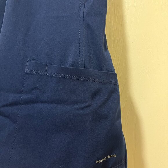 XS Healing Hands Navy Blue Scrub Top - Picture 3 of 7